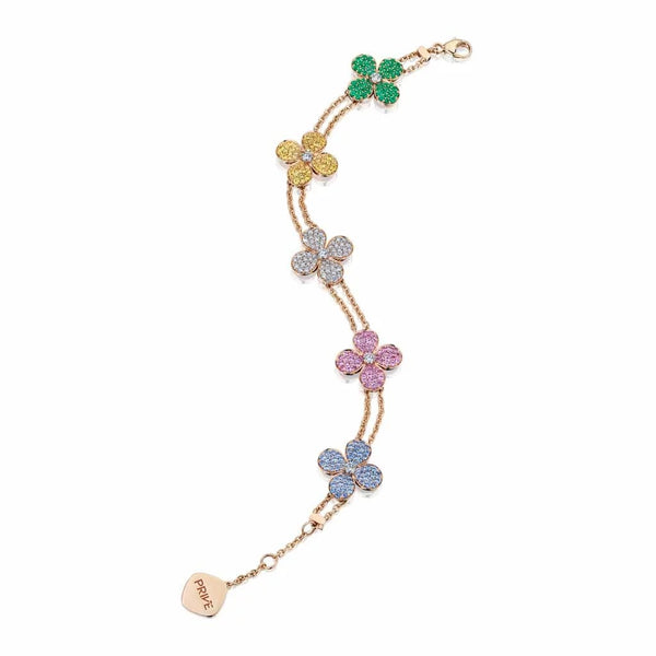 5 Flower Cluster Multi-Colored Sapphire And Emerald Bracelet - 1